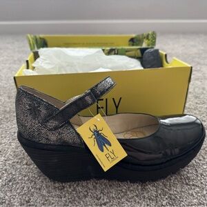 Fly London Black and Silver Wedges
